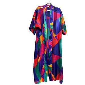 VTG Victoria's Secret Women Maxi Sheer Kimono Robe SZ P/S Multicolor Geometric
